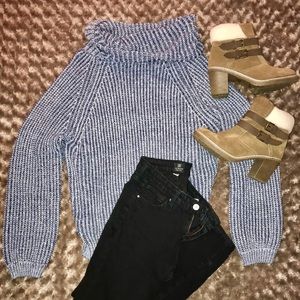 Blue cowl neck sweater